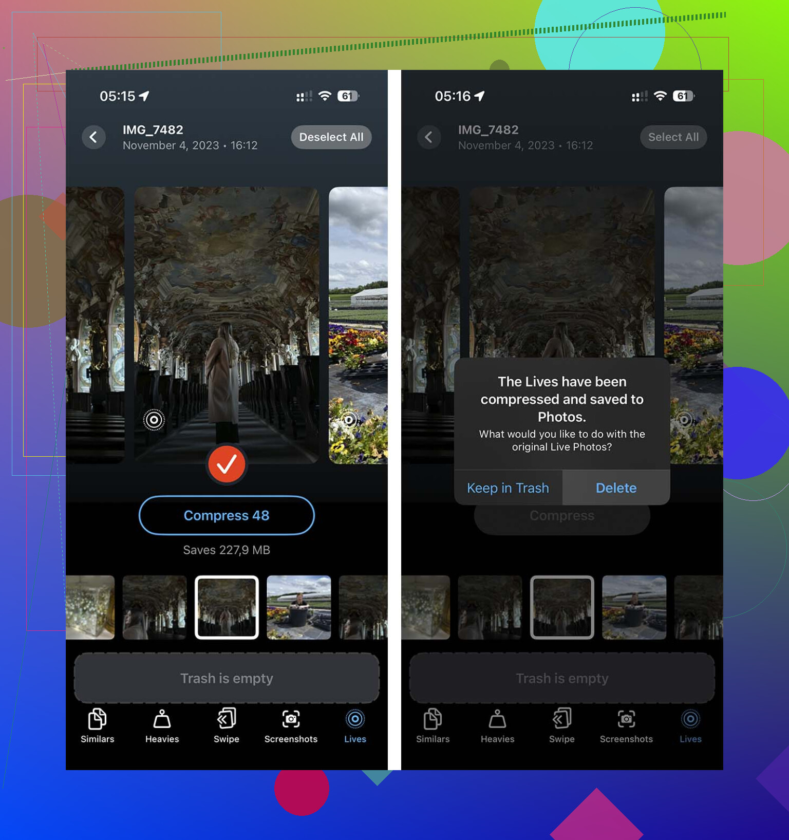Como desativo Live Photos para fotos que já estão na minha biblioteca?